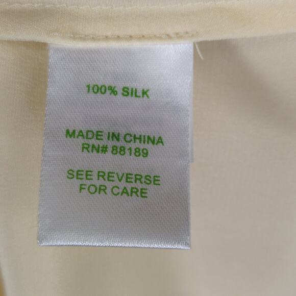 Lilly Pulitzer Women's M Beige 100% Silk Sheer Blouse, Neck Tie Balloon Sleeves - Picture 5 of 6